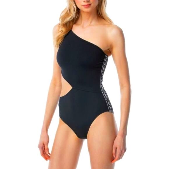 Micheal Kors Black Signature Logo Side Cutout Women's  One-piece Swimsui… - Picture 2 of 15